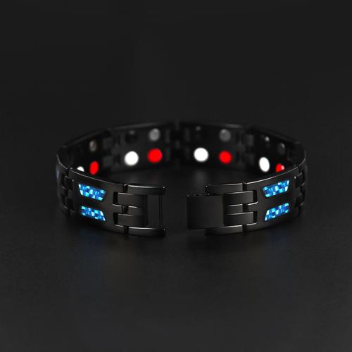 Titanium Staal Armband, met Koolstofvezel, plated, mode sieraden & voor de mens, zwart, Lengte Ca 8.7 inch, Verkocht door PC