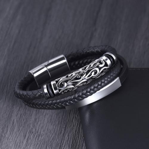 Titanium Steel Bracelet with PU Leather polished multilayer & for man Sold By PC