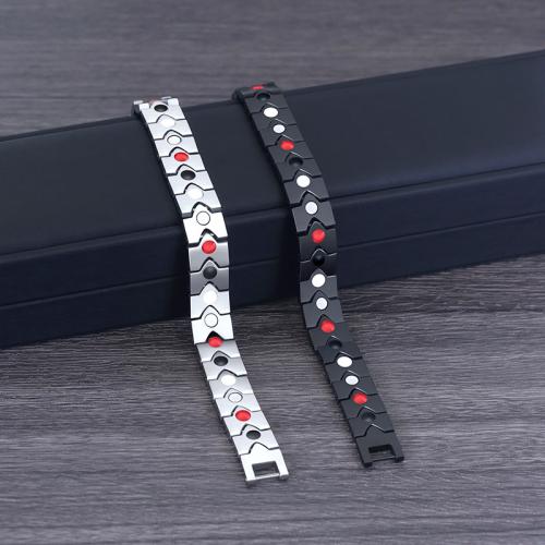 Partículas de aço pulseira, with Black+Magnetic+Stone Preto +Magnetic + Stone, Coração, polido, joias de moda & para o homem, Mais cores pare escolha, comprimento Aprox 8.3 inchaltura, vendido por PC