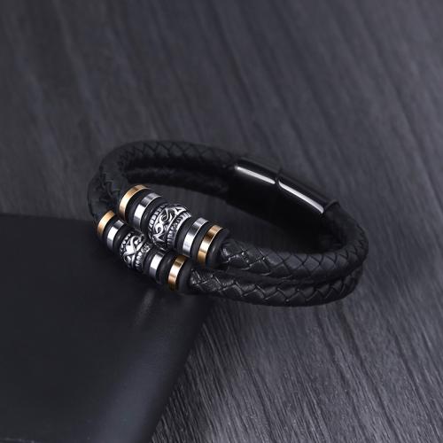 Titanium Steel Bracelet with PU Leather Double Layer & for man Sold By PC