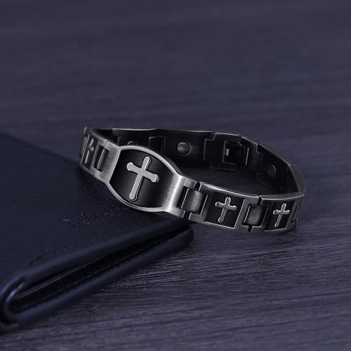 Titanium Steel Bracelet Cross plated fashion jewelry & for man Length Approx 8.7 Inch Sold By PC