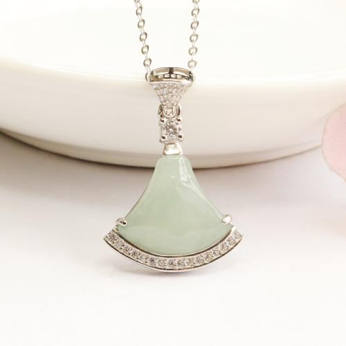 Jadeite Necklace with 925 Sterling Silver Skirt for woman & with rhinestone Length Approx 16-20 Inch Sold By PC