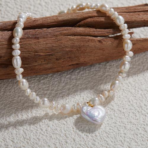 perle d'eau douce cultivée Collier et bracelet, avec Argent sterling 925, coeur, fait à la main, styles différents pour le choix & pour femme, Vendu par PC