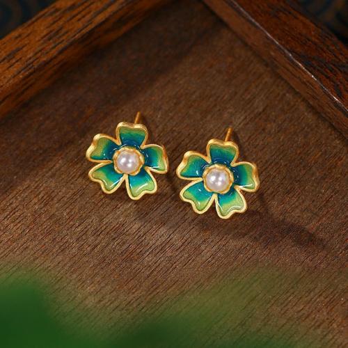 Zinc Alloy Stud Earring with Resin & Plastic Pearl gold color plated & for woman & enamel earring length 10-30mm Sold By Pair