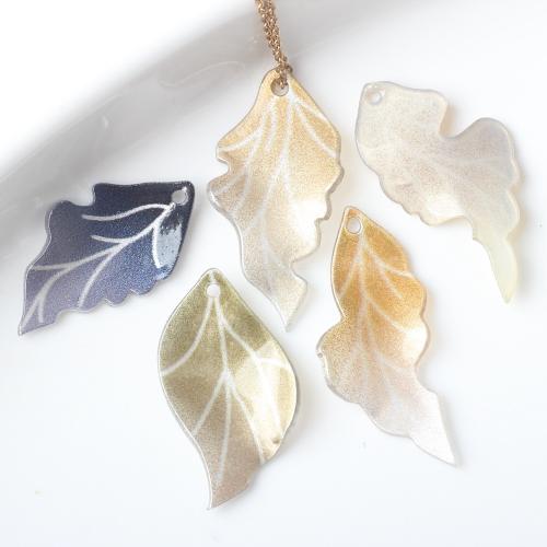 Resin vedhæng, Leaf, du kan DIY & forskellige stilarter for valg, flere farver til valg, 13x31mm, 100pc'er/Bag, Solgt af Bag