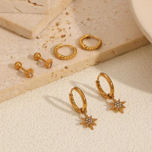 Stainless Steel Stud Earrings 304 Stainless Steel gold color plated three pieces & for woman Sold By Set