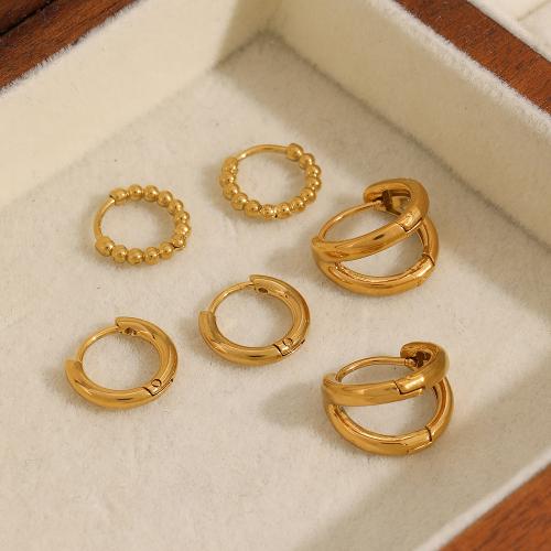 Stainless Steel Stud Earrings 304 Stainless Steel gold color plated three pieces & for woman Sold By Set