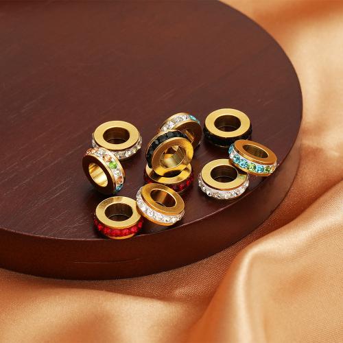 Stainless Steel Beads 304 Stainless Steel Round gold color plated DIY & with rhinestone Sold By Bag