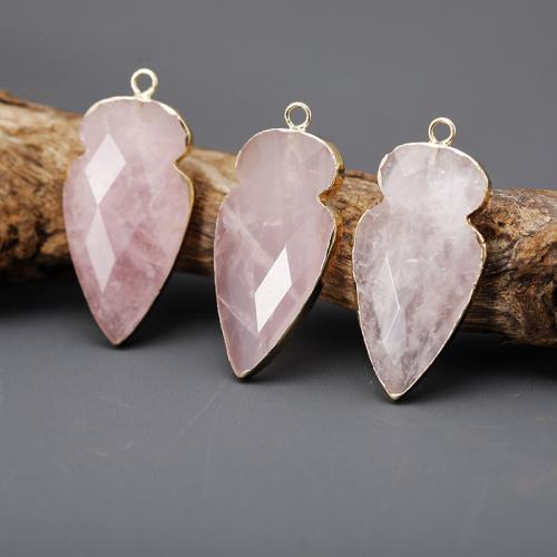 Μενταγιόν Φυσικό χαλαζία, Rose Quartz, αιχμή βέλους, DIY, ροζ, Sold Με PC