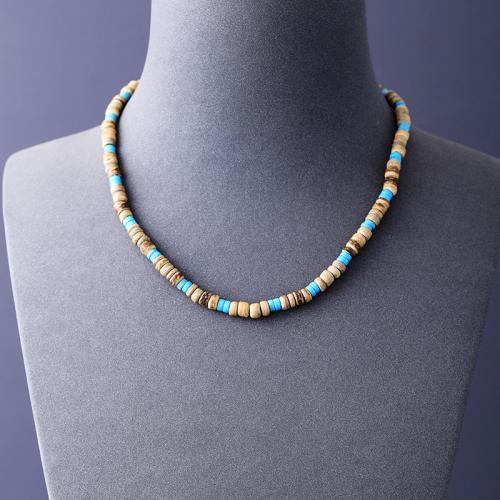 collier bois, avec turquoise, avec 5CM chaînes de rallonge, pour femme, Longueur 40 cm, Vendu par PC