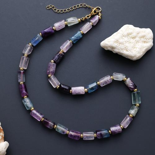 Collier bijoux de pierre gemme, La fluorite pourpre, pour homme, Longueur 40 cm, Vendu par PC