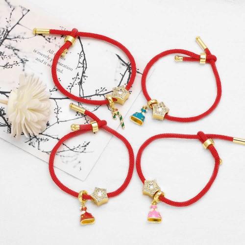 Cúbicos Circonia pulsera Latón Micro pavimenta, cordón de nylon, con metal, Joyería & diferentes patrones para la opción & micro arcilla de zirconia cúbica & esmalte, Rojo, Vendido por UD