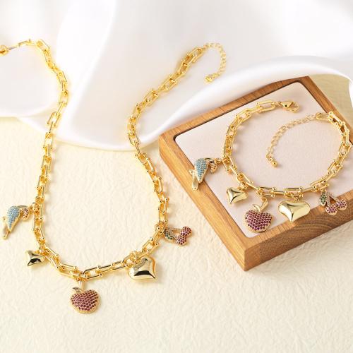 Cubic Zirconia Micro Pave Brass Jewelry Sets gold color plated fashion jewelry & micro pave cubic zirconia golden nickel lead & cadmium free Sold By PC