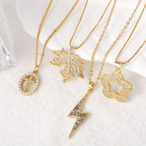 Cubic Zircon Micro Pave Brass Necklace gold color plated fashion jewelry & micro pave cubic zirconia golden nickel lead & cadmium free Sold By PC