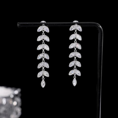 Stainless Steel Stud Earrings 304 Stainless Steel Leaf fashion jewelry & micro pave cubic zirconia & for woman Sold By Pair