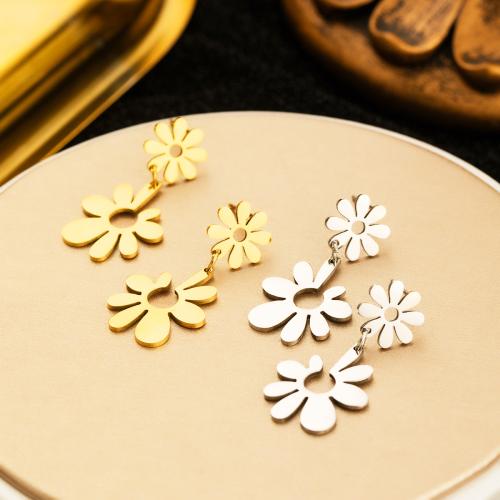 Stainless Steel Stud Earrings 304 Stainless Steel Flower plated fashion jewelry & for woman & hollow Sold By Pair