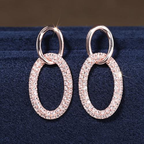 Cubic Zirconia Micro Pave Latão Brinco, cobre, micro pavimento em zircônia cúbica & para mulher & vazio, rosa dourado, vendido por par