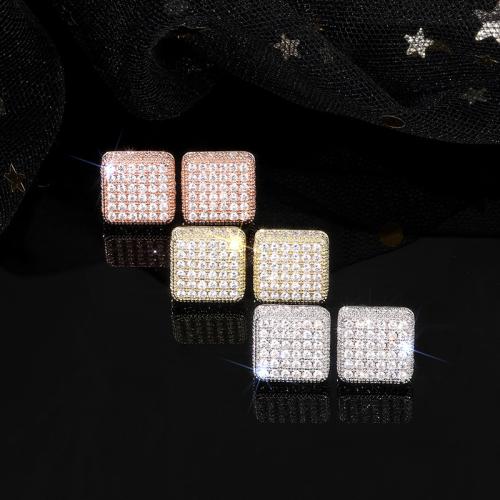 Cubic Zirconia Micro Pave Brass Earring Square plated fashion jewelry & micro pave cubic zirconia & for woman Sold By Pair