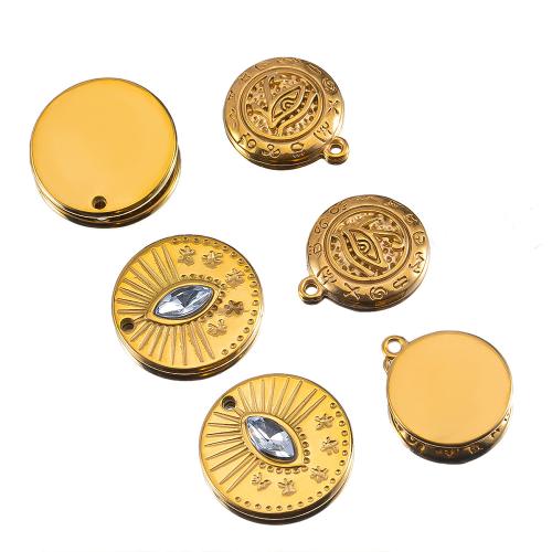 Stainless Steel Pendants 304 Stainless Steel Round plated DIY golden Sold By Bag