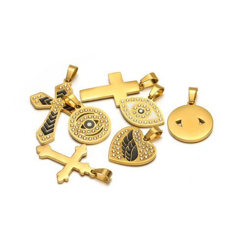 Stainless Steel Pendants 304 Stainless Steel plated DIY & enamel & with rhinestone golden Sold By Bag