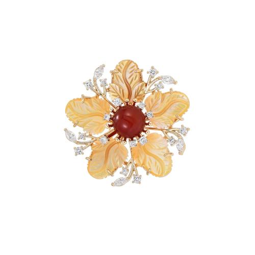 Shell Brooch Brass with Shell plated micro pave cubic zirconia & for woman golden Sold By PC