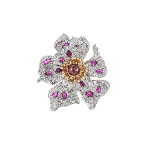 Cubic Zirconia Broche, Messing, med Garnet, forgyldt, Micro Pave cubic zirconia & for kvinde, sølv, 46x54mm, Solgt af PC