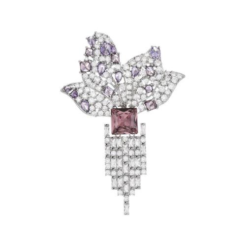 Crystal Brooch Brass with Austrian Crystal plated micro pave cubic zirconia & for woman silver color Sold By PC