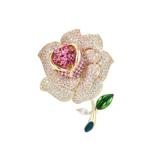 Cubic Zirconia Brooch Brass plated micro pave cubic zirconia & for woman golden Sold By PC