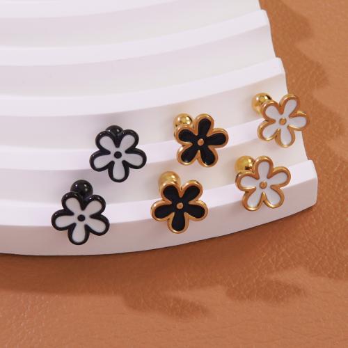 Stainless Steel Stud Earrings 304 Stainless Steel plated for woman & enamel Sold By Pair