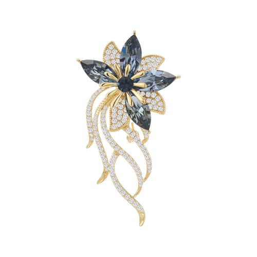 Crystal broche, Messing, met Oostenrijks kristal, plated, micro pave zirconia & voor vrouw, meer kleuren voor de keuze, 64x34mm, Verkocht door PC