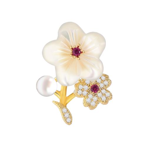 Shell Broche, Messing, met Schelp, plated, micro pave zirconia & voor vrouw, gouden, 23.20x18.70mm, Verkocht door PC