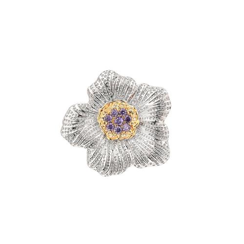 Cubic Zirconia Broche, Messing, forgyldt, Micro Pave cubic zirconia & for kvinde, sølv, 24x24mm, Solgt af PC