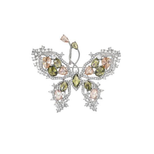 Cubic Zirconia Brooch Brass plated micro pave cubic zirconia & for woman silver color Sold By PC