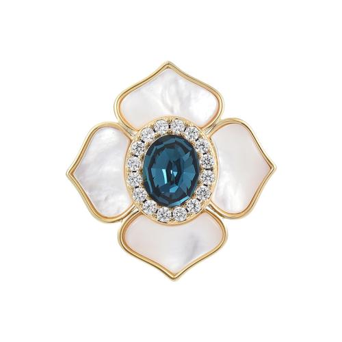 Cubic Zirconia Brooch Brass with Austrian Crystal & Shell plated micro pave cubic zirconia & for woman golden Sold By PC