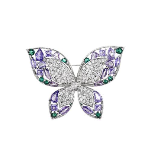 Cubic Zirconia Brooch Brass plated micro pave cubic zirconia & for woman silver color Sold By PC