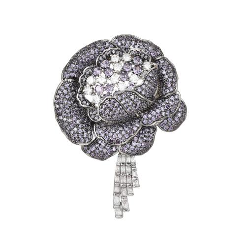 Broche zircon, laiton, Placage, pavé de micro zircon & pour femme, argent, 61x43mm, Vendu par PC