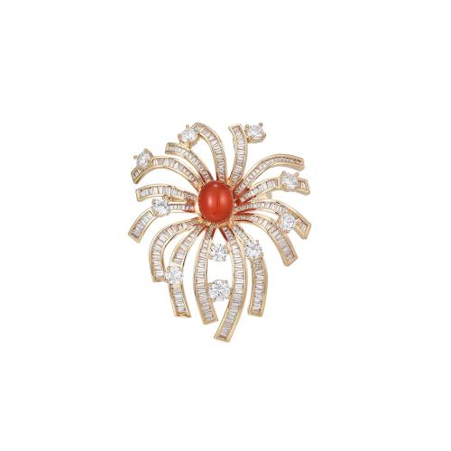 Cubic Zirconia Broche, Messing, forgyldt, Micro Pave cubic zirconia & for kvinde, gylden, 63x51mm, Solgt af PC