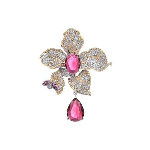 Broche zircon, laiton, Placage, pavé de micro zircon & pour femme, doré, 71x54mm, Vendu par PC