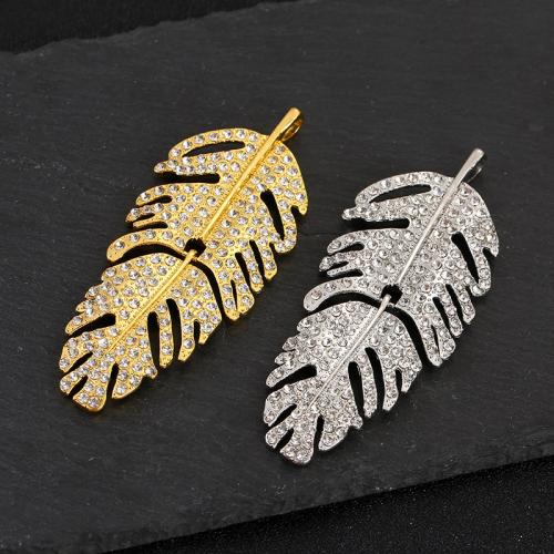 Zinc Alloy Rhinestone Pendants Leaf plated DIY & with rhinestone Sold By PC