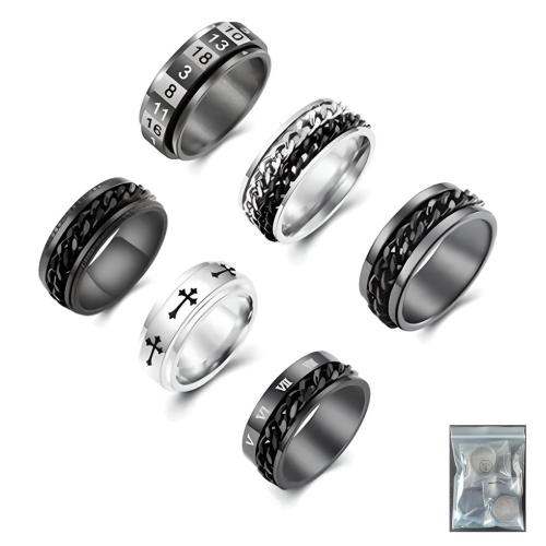 Titanium Steel Ring Set plated 6 pieces & Unisex US Ring Sold By Set