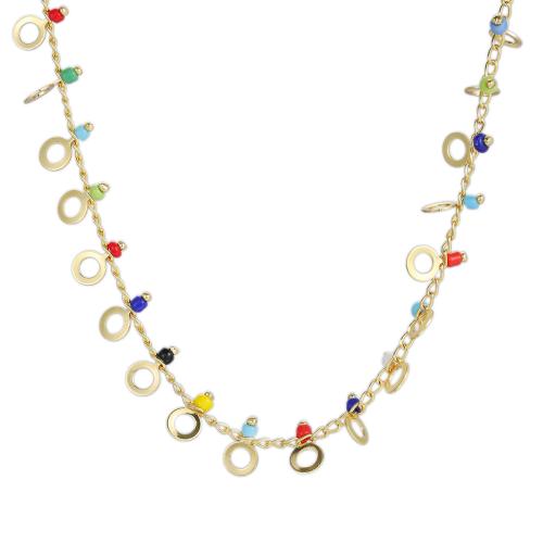 Collana in acciaio inossidabile, 304 acciaio inox, with Seedbead, placcato color oro, per la donna, colori misti, Lunghezza 46 cm, Venduto da PC