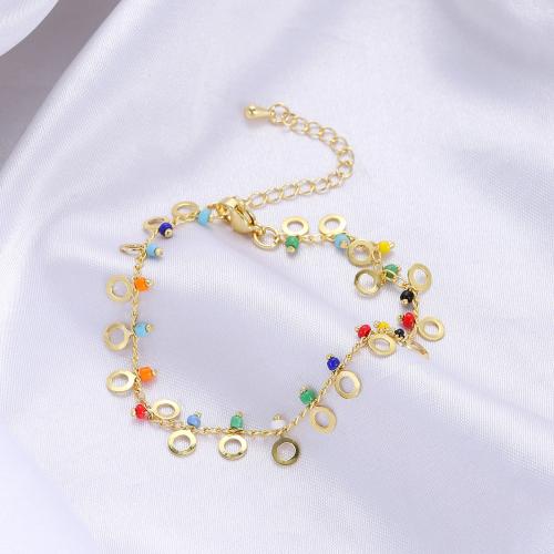 Anklet de acero inoxidable, acero inoxidable 304, con Seedbead, chapado en color dorado, para mujer, color mixto, longitud 18 cm, Vendido por UD