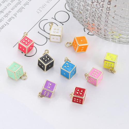 Brass Jewelry Pendants Dice gold color plated DIY & enamel nickel lead & cadmium free Sold By PC