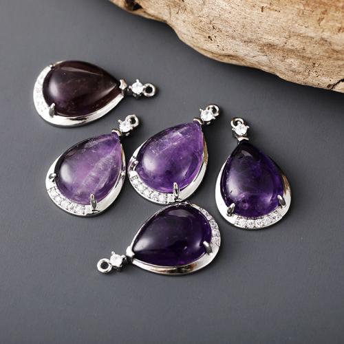 Gemstone Pendants Jewelry Natural Stone Teardrop silver color plated & DIY & with rhinestone Sold By PC