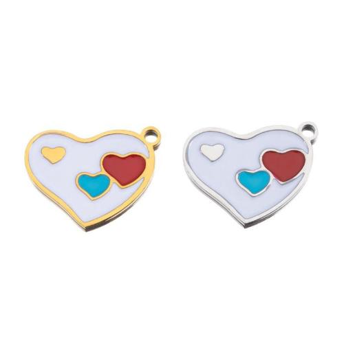 Stainless Steel Heart Pendants 304 Stainless Steel plated DIY & enamel Sold By Bag