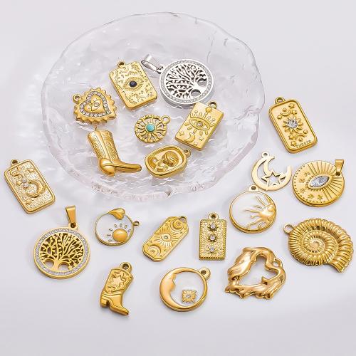 Stainless Steel Pendants 304 Stainless Steel 18K gold plated DIY & with rhinestone Sold By PC