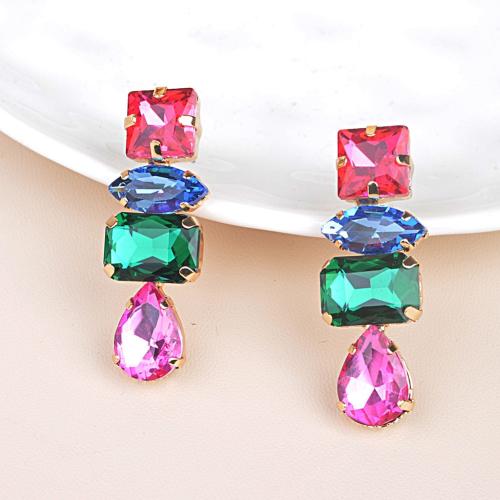 Brass Stud Earring with Glass Rhinestone plated fashion jewelry & for woman Sold By Pair