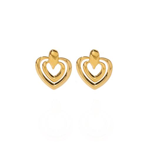 Stainless Steel Stud Earrings 304 Stainless Steel Heart plated fashion jewelry & for woman & hollow golden Sold By Pair