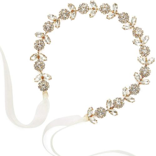 Headband Brass with Cloth handmade fashion jewelry & for woman & with rhinestone 350mm Sold By PC