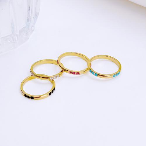 Rhinestone Stainless Steel Finger Ring 304 Stainless Steel with turquoise Vacuum Ion Plating & for woman & with rhinestone Sold By PC